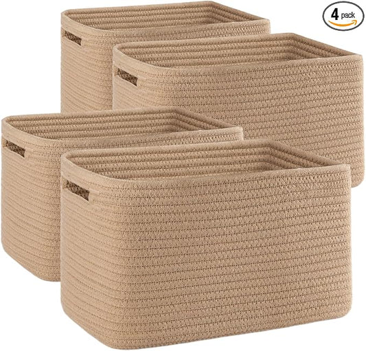 4 Pack Storage Baskets for Organizing, Woven Baskets for Shelves - Perfect for Toys, Books, Towels, and Clothes, Durable Gift Basket Bins Toy Storage, 12.7''L x9''W x7.8''H, Jute by SIXDOVE