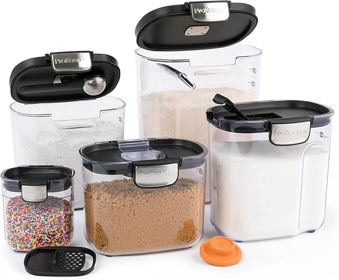 ProKeeper+ Airtight Food Storage Container Set – Clear Plastic Flour and Sugar Canister Set with Magnetic Accessories for Kitchen Organization (Black, 9-Piece) - Image 3