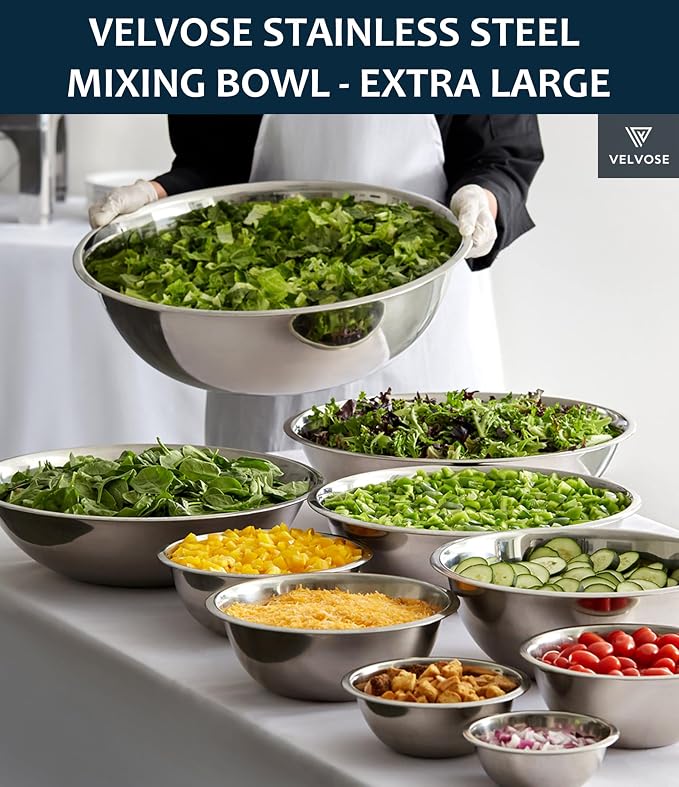 Stainless Steel Mixing Bowl Extra Large, 23-Quart, 20 inch (Diameter), 6.1 inch (Height) Mixing Bowl 20", Set of 5 - Image 3