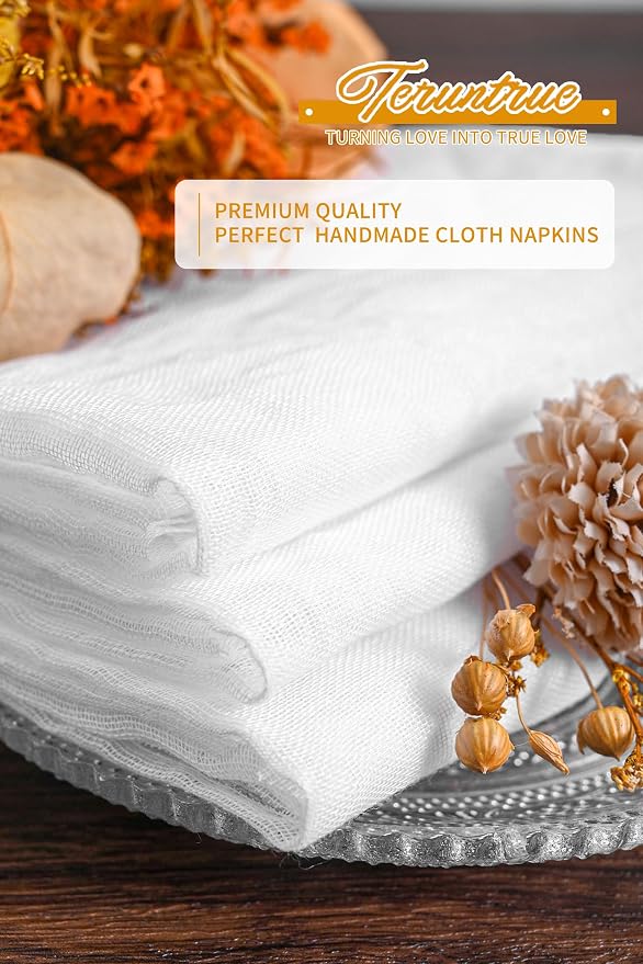 100 Pieces Cloth Napkins White Dinner Cheesecloth Napkins for Wedding,Wrinkled Cloth Napkins Bulk for Home Party Rustic Table Decoration, 17 x 17 Inch - Image 4