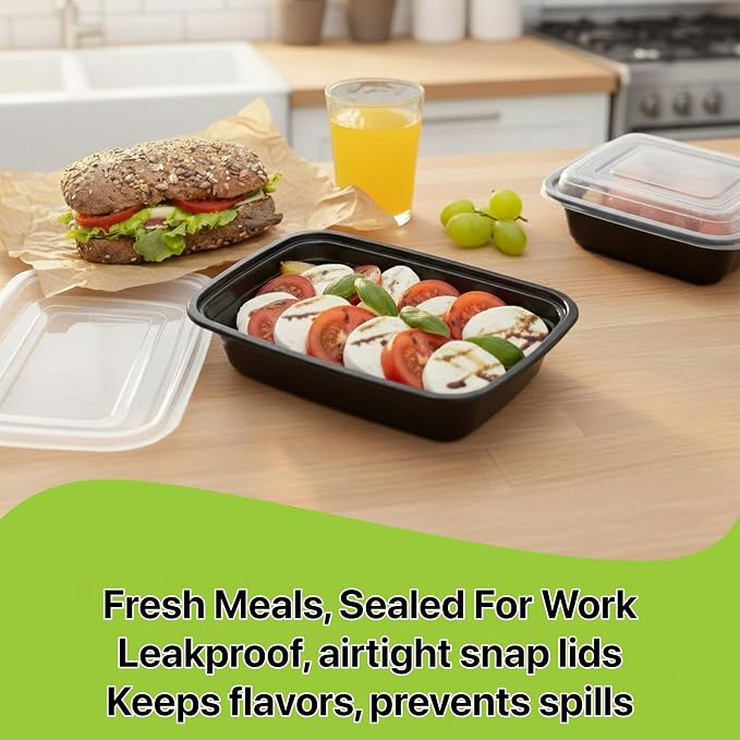 Meal Prep Containers [150 Set] x [24 oz] with Lids, 1 compartment, Stackable, Reusable, Leakproof, Food Safe, Microwave, Freezer & Dishwasher Safe for Food Prep Storage Bento (150 Set, 24 oz) - Image 3