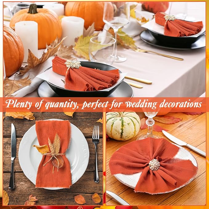 48 Pcs Cotton Linen Cloth Napkins with Fringe 16.5 x 16.5 Inch Square Rustic Dinner Linen Napkins Bulk for Wedding Party Banquet Dinner(Terracotta) - Image 7