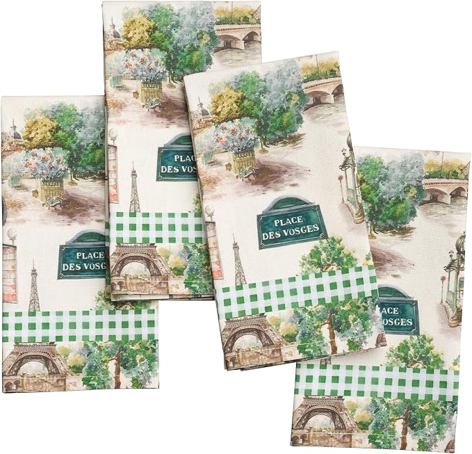 Maison d' Hermine Cloth Napkins Set of 4 Reusable 100% Cotton (18" x 18") | Everyday Square Napkins Cloth Washable Dinner Party Wedding Restaurant Hotel Kitchen Spring Summer - Paris Voyage by MaisondHermine