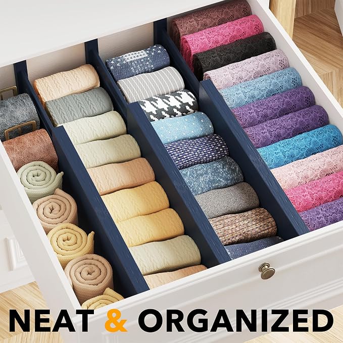 SpaceAid Bamboo Dresser Drawer Dividers 6 Pack, 4.65“ High Adjustable 12.5“-17” Drawer Organizers, Expandable Organization for Clothing, Clothes, Dressers, Navy Blue - Image 2