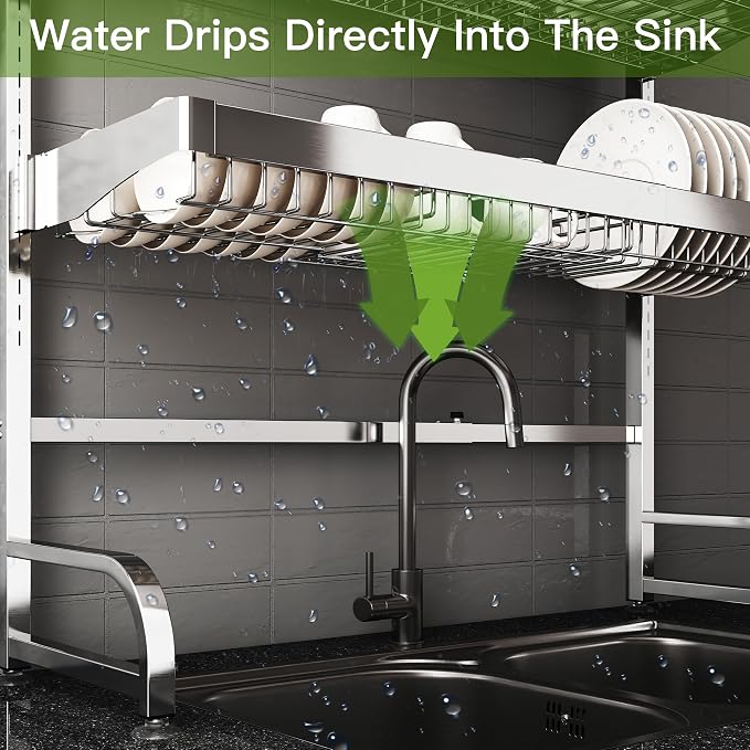 Over The Sink Dish Drying Rack, Extra Large Capacity Dish Drainer | 3 Tier Extra Large All Stainless Steel Expandable Plate Strainers, Rustproof Metal, Counter Space Saving, Modern Silver - Image 7