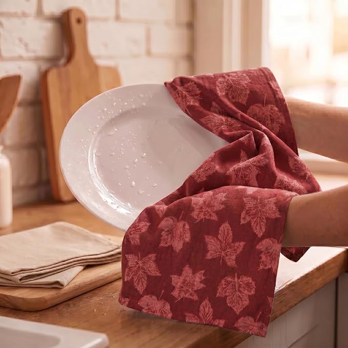 Urban Villa KitchenTowels Cotton DishTowels 20”x30”(Set of 6) Harvest Leaf - Image 7