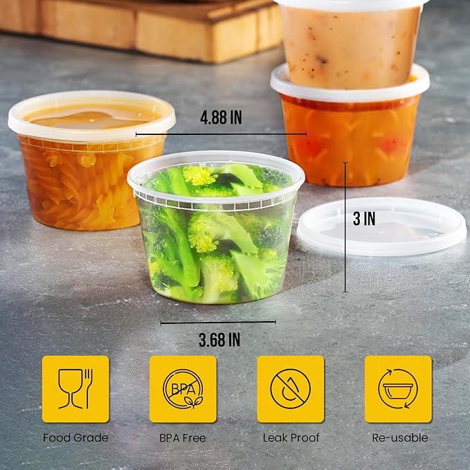 OCS Parts 48-Pack Round Plastic Deli Containers with Lids | Stackable, Microwavable, Freezer and Dishwasher Safe BPA Free Food Prep and Storage Containers (16 Ounce) - Image 2