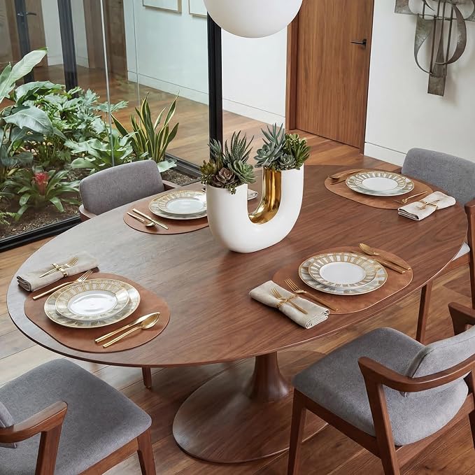Oval Placemats 2mm Ultra Thick Faux Leather Table Mats, Heat Resistant Waterproof Wipeable Dining Mats for Kitchen Table, Set of 4, Light Brown - Image 8