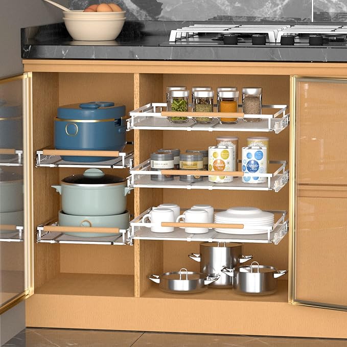Pull Out Drawer Cabinet Organizer, Expandable Slide Out Storage Shelves - Heavy Duty, Durable and Smooth Slide-Out, 23" x 40" Wide x 22.5" Deep, 2 Pack - Image 4