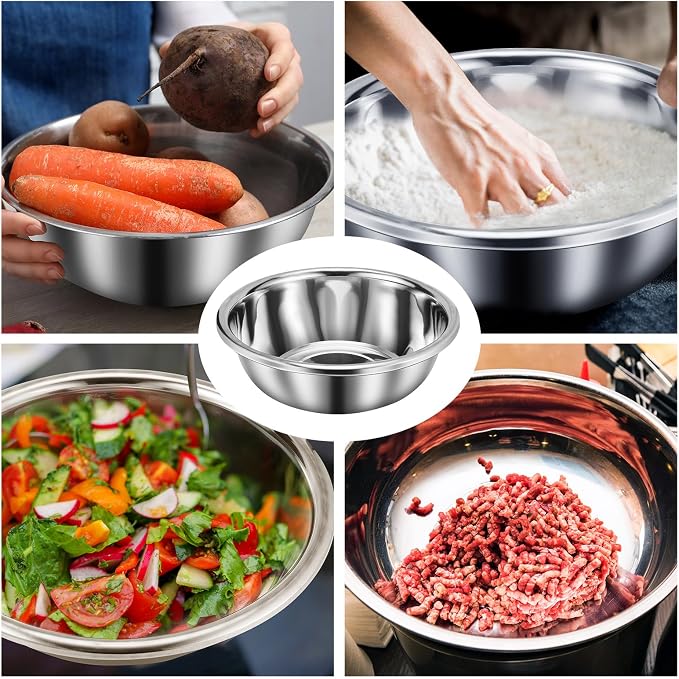 Set of 3 Extra Large Stainless Steel Mixing Bowls Large Mixing Container Easy to Clean, Nesting Bowls for Space Saving Storage for Cooking, Baking(201 Stainless Steel,13, 16, 20 Quart) - Image 5