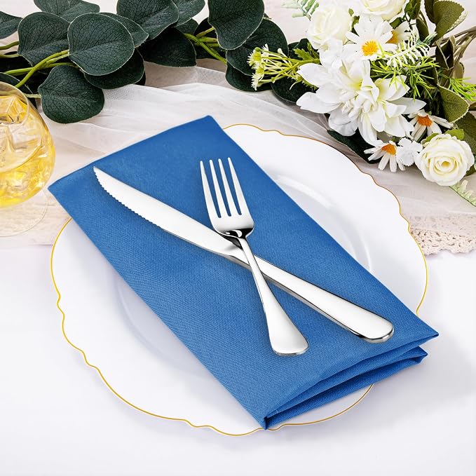 SuperO Set of 120 Cloth Napkins 17 x 17 Inch, Polyester Solid Washable Dinner Napkins with Hemmed Edges,Great for Restaurant, Wedding and Party(Mediterranean Blue) - Image 2