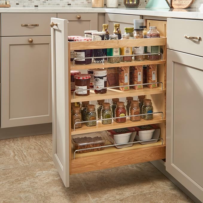 Rev-A-Shelf Maple Pullout Organizer w/Blum Soft-Close for Frameless Full-Height Base Cabinets, Full Extension Slides & Adjustable Shelves, Min Opening Width of 7.5", 448-BCSC-6C - Image 2