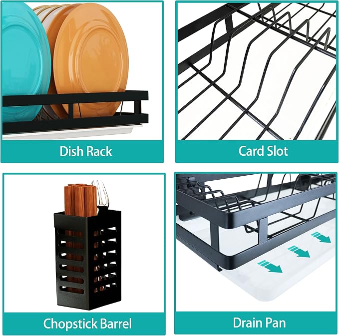 Wall Mounted Stainless Steel Dish Drying Rack Fruit Vegetable Storage Basket with Drainboard and Hanging Chopsticks Cage Kitchen Shelf Utensils Organizer (1 Tier) - Image 5