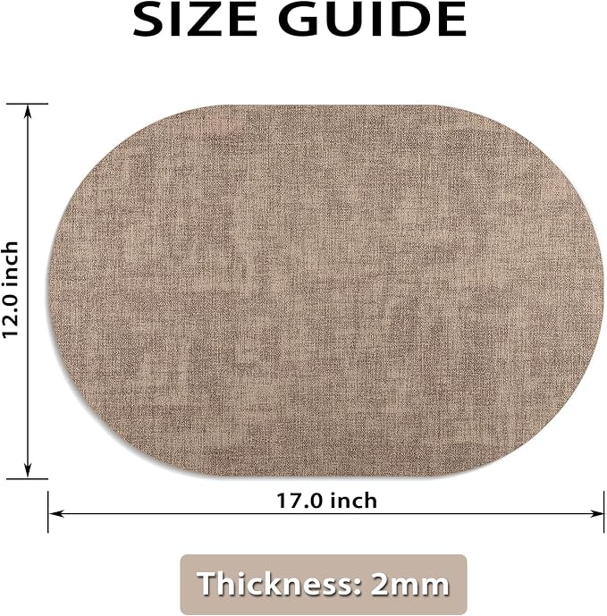 Placemats Set of 12 Washable, Heat Resistant Table Placemats Wipeable Faux Leather Oval Place Mats Non Slip, Waterproof Oval Table Mats for Indoor Outdoor, Apricot - Image 6