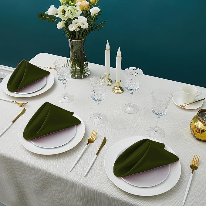 MDS® Pack of 50 Satin Napkins 12 x 12 Inch, Soft Silky Reusable Cloth Dinner Table Napkins for Wedding Décor, Reception, Birthday, Parties, Banquets, Catering, Restaurants & Hotel - Olive Green - Image 2