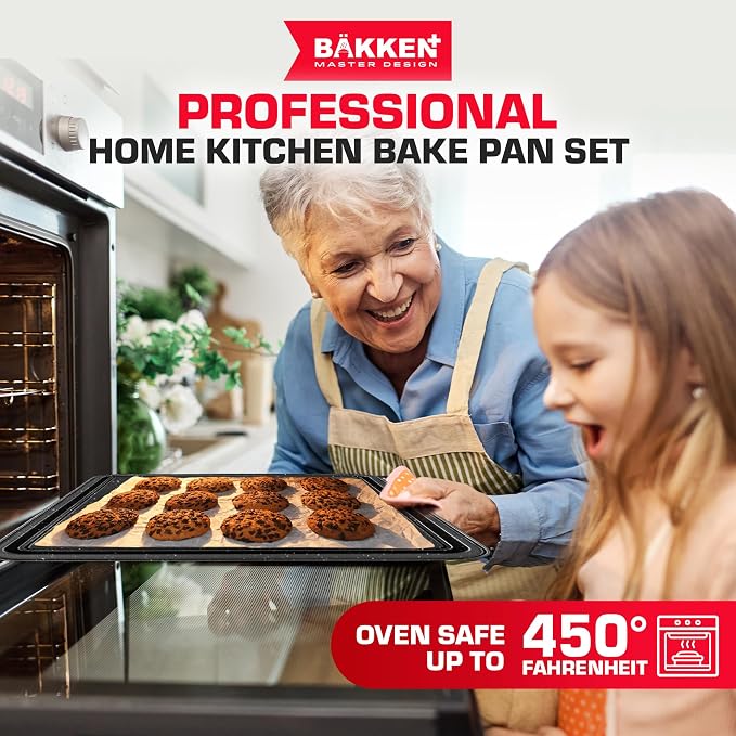 BAKKEN 6-Piece Kitchen Baking Pan Set - Commercial Grade Carbon Steel Bakeware, With Nonstick Coating, Stackable and Space-saving Design, PFOA, PFOS, PTFE Free, Oven Safe (Up To 450°F), Gray Marble - Image 7
