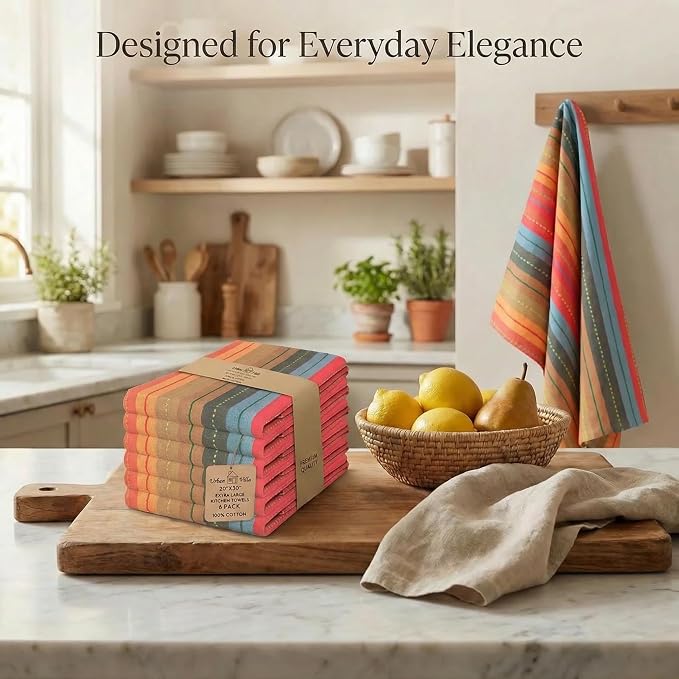 Urban Villa Kitchen Towels Cotton Dish Towels 20”x30” (Set of 6) Red Multi - Image 5