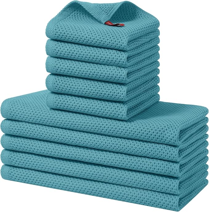 Homaxy 10 Pack 100% Cotton Kitchen Towels and Dishcloths Set, Lake Blue | 12 x 12 Inches and 13 x 28 Inches Kitchen Towels Set, Ultra Soft Absorbent Dish Cloths for Washing Dishes by Homaxy