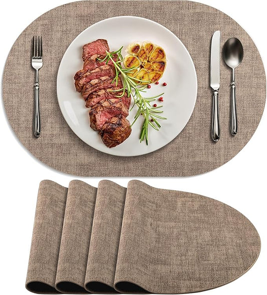 Placemats Set of 4 Non-Slip, Heat Resistant Oval Faux Leather Place mats Double Layer, Waterproof Table Mats Easy to Clean for Kitchen Dining Room Coffee Office Table, Apricot by Delicateandelegantplacemats
