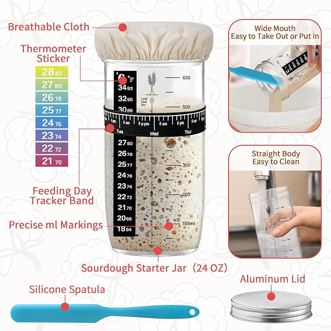 PeacePeo Sourdough Kit, 11'' Oval and 10'' Round Cotton Rope Bread Baskets | 38Pcs Bread Making Supplies Kit, Breathable, Machine Washable, Hangable, Liner & Cover Banneton Basket, Gifts For Baker - Image 5