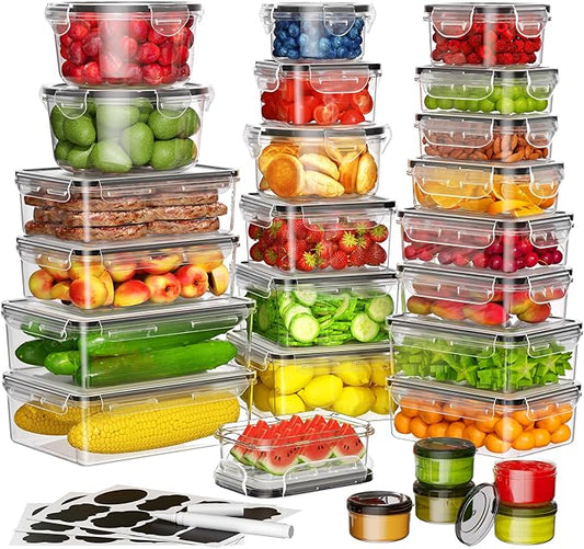 52 PCS Food Storage Containers with Lids Airtight (26 Containers & 26 Lids), Leak proof Meal Prep Container Set for Kitchen Storage, BPA-free, PVC-free Plastic, Microwave/Dishwasher Safe, Labels & Pen by KEMETHYFocusesonCreatingEfficientStorageProductswithQualityMaterials