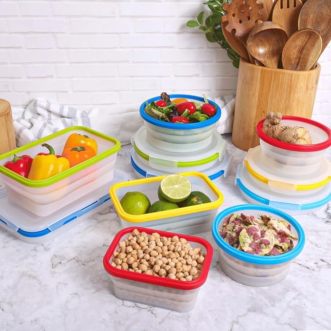Collapsible Food Storage Containers, 5 Piece, 12-40 oz | Silicone, Airtight Lids, Space-Saving, Reusable Meal Prep, Microwave, Freezer & Dishwasher Safe - Image 3
