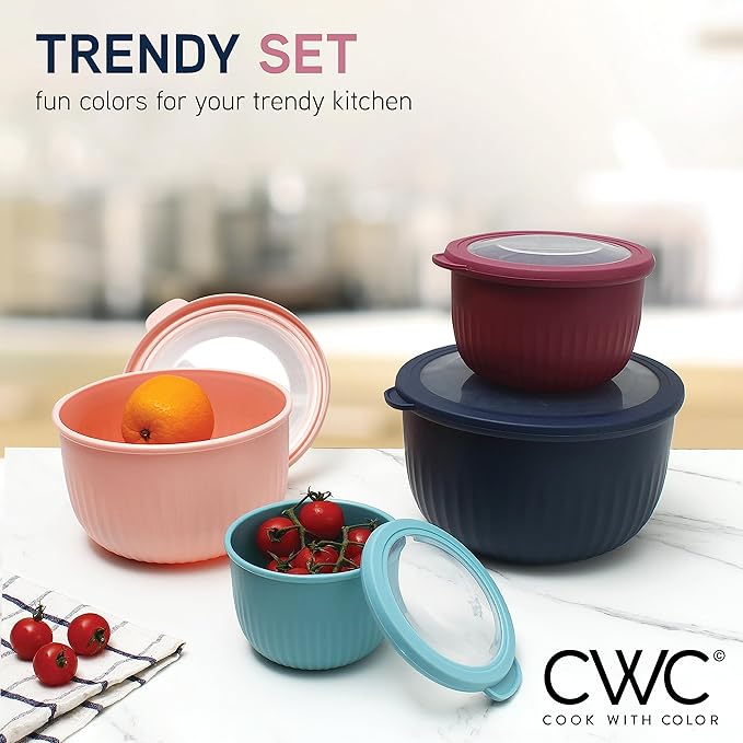 COOK WITH COLOR Prep Bowls with Lids- Wide and Deep Nesting Plastic Small Mixing Bowl Set with Lids, 8 Piece Set - Deep Bowls, Navy - Image 4