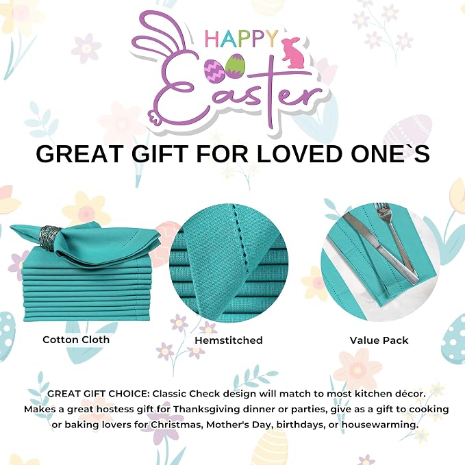 Bedding Craft Cotton Cloth Dinner Napkins Set of 12 – 18x18 Latigo Bay Teal with Hemstitched Mitered Corners – Machine Washable Reusable Napkins for Weddings, Parties & Daily Use - Image 2
