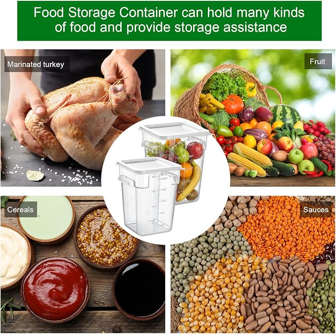 FoldTier 2 Pieces Square Food Storage Containers Polycarbonate Clear food Container with Lid Commercial Storage with Graduations for Commercial Kitchen Dough Marinating Meat(White,22 Qt) - Image 7