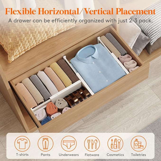 Lifewit 4" High Upgrade Drawer Divider, Adjustable Drawer Organizer Clothes | 24 Pack 11-17" Expandable Beige Plastic Drawer Separator for Dresser, Kitchen, Closet, Nursery, Office Organization & Storage - Image 5