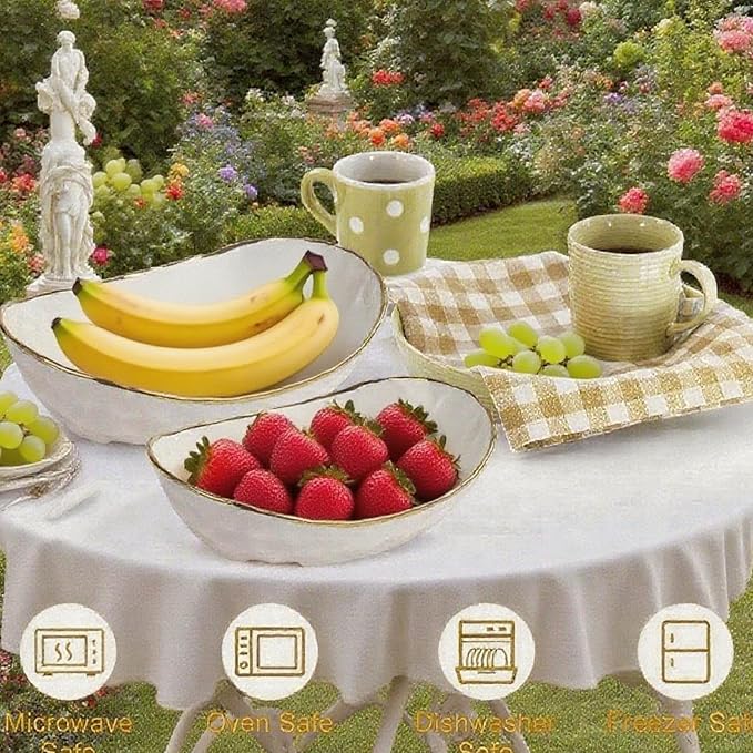 Ceramic Fruit Bowl,2-Tier Countertop Fruit Basket with Metal Stand,Space Saving Modern Tiered Fruit & Snack Stand for Kitchen, Party, Desserts, Nuts and Cake(Gold, 2 Tier) - Image 5