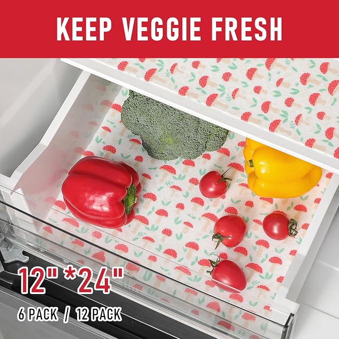 Cooyes 6 Pack Cloth Shelf Liners 12" × 24", Non-Slip Refrigerator Liners Machine Washable, Easy to Cut, Freezer Drawer Mats for Glass Shelves and Kitchen Cabinets, (Red Mushroom) - Image 6