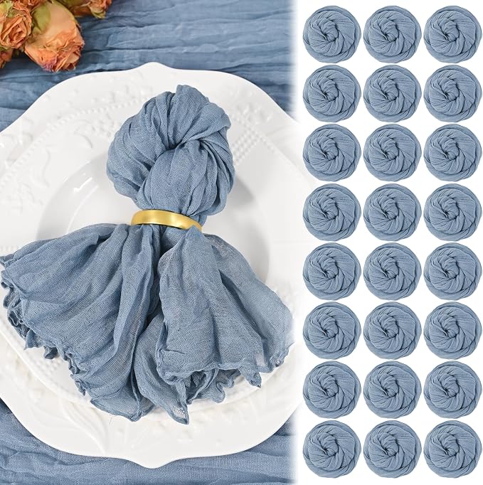 50 Pack Dusty Blue Cheesecloth Napkins 20"x20" Boho Washable Cloth Napkins Set of 50 Wrinkled Cheese Cloth Napkins Gauze Dinner Table Napkin for Wedding Party Baby Shower Birthday Decor by Showgeous