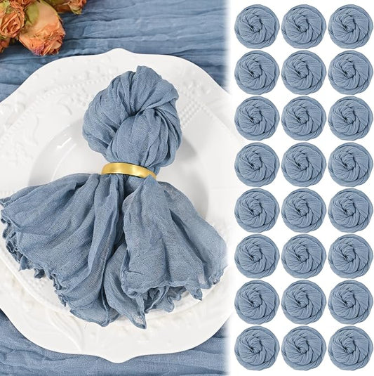 50 Pack Dusty Blue Cheesecloth Napkins 20"x20" Boho Washable Cloth Napkins Set of 50 Wrinkled Cheese Cloth Napkins Gauze Dinner Table Napkin for Wedding Party Baby Shower Birthday Decor by Showgeous