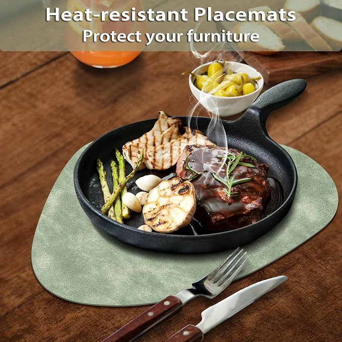 ADRIMER Placemats, Heat Resistant Round Placemats Set of 6 Washable 13 x 17 Inch, Waterproof Table Mats Wipeable for Kitchen, Dining Room Table Christmas Decor, Green - Image 2
