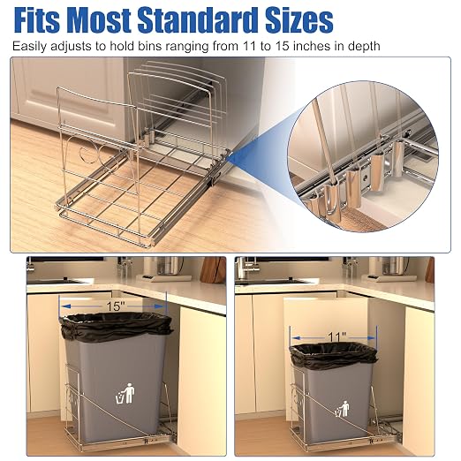 JOWBOOW Pull Out Trash Can Under Cabinet, Adjustable Cabinet Trash Can Pull Out Kit Under Sink Slide Out Shelf(Bin Not Included), Fits Min. 12" Opening Cabinet - Image 5