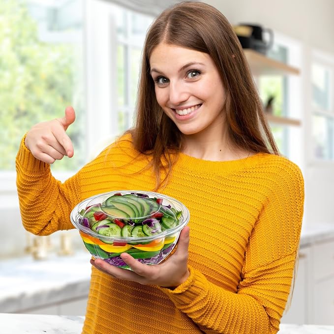 Ruthy's Outlet Plastic Salad Bowls W/Airtight Dome Lids Disposable - Clear Serving Bowls | BPA-Free | Leak-Proof | Meal Prep, Catering, Parties, Takeout, To-Go & Food Storage (25 Pack, 18, Ounce) - Image 8