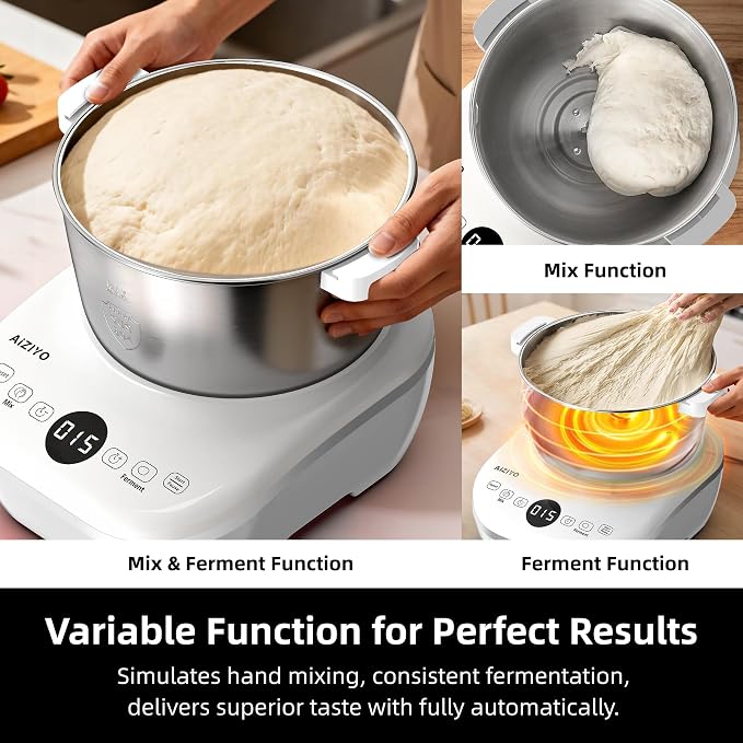 AIZIYO DoughChief, 5.3QT Dough Maker, Dough Mixer with Ferment Function, 304 Stainless Steel Bowl, Removeable lid, Face-up Touch Panel, Electric Stand mixer for Pizza, Bread, Pasta & Mochi - Image 5