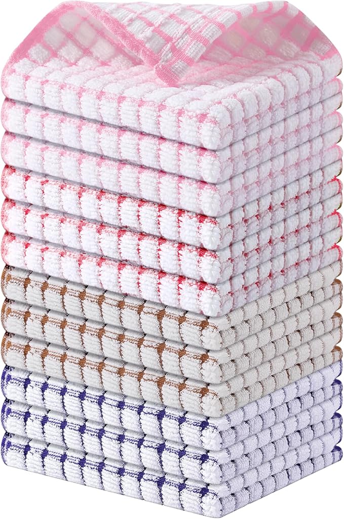 Kitinjoy Cotton 12 Pack Terry Kitchen Dish Cloths, Mix Colour | 12 x 12 Inches Super Soft and Absorbent Dish Rags, Quick Drying Dish towels for Washing Dishes by Kitinjoy