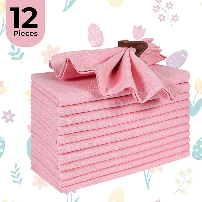 Bedding Craft Cotton Cloth Napkins Set of 12 – 18x18 Baby Pink – Soft Machine Washable Fabric Napkins for Weddings, Thanksgiving, Christmas & Everyday Dining - Image 2