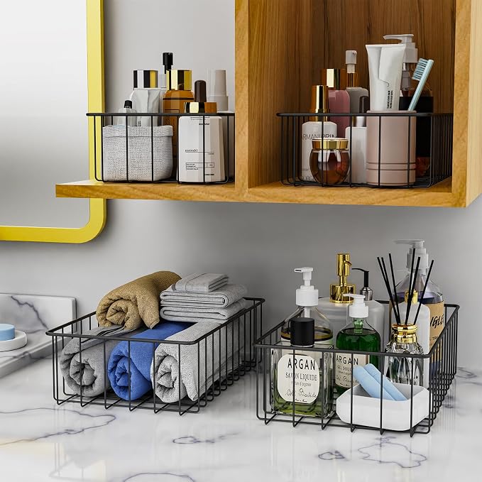 Joben Oligey 9 PACK (3 Szie) Small Wire Storage Baskets for Organizing,Pantry Organization Bins for Cabinets, Metal Basket for Kitchen, Bathroom Organizer (Black-9) - Image 6