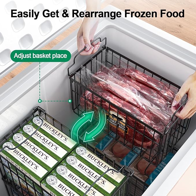 Freezer Organizer Bins, 6 Pack Big Baskets for 5/ 7 Cu.FT Deep Freezer | Stackable Chest Freezer Organizer Bins, Foldable Baskets with Handles, Black Storage Container Baskets for Sort Frozen Meats - Image 4