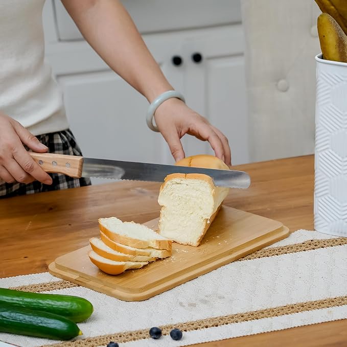 Extra Large Hexagon Stripe Embossed Bread Box with Bamboo Lid | Corner Breadbox for Homemade Bread, White Metal Storage Container Bin for Kitchen Countertop, Fits 2 Loaves of Bread - Image 5