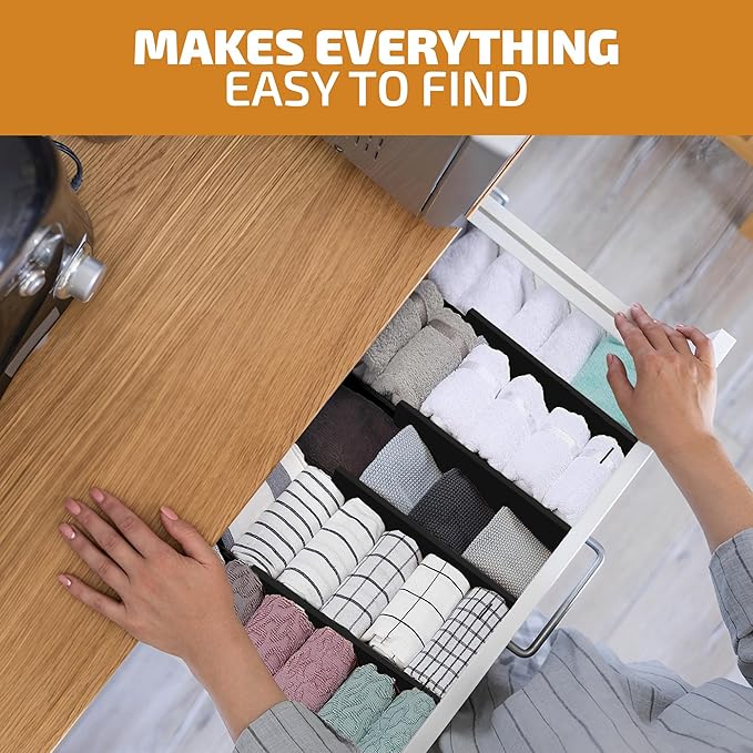 6 Pack Black Drawer Dividers - 6 Inch High for Deep Drawers, Adjustable 11.5 to 17 Inch Expandable Kitchen Drawer Organizer, Spring Loaded Dresser Separator for Clothes, Bedroom, Bathroom, Office - Image 3