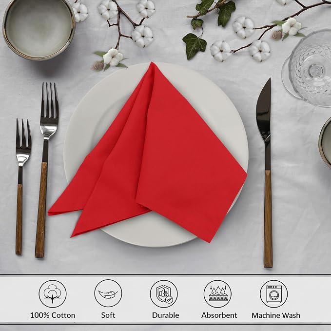Ruvanti Cloth Napkins Set of 12, 18x18 Inches, 100% Cotton, Washable, Soft & Absorbent, Perfect for Wedding, Christmas, ‎Thanksgiving Dinners - Flame Scarlet - Image 3