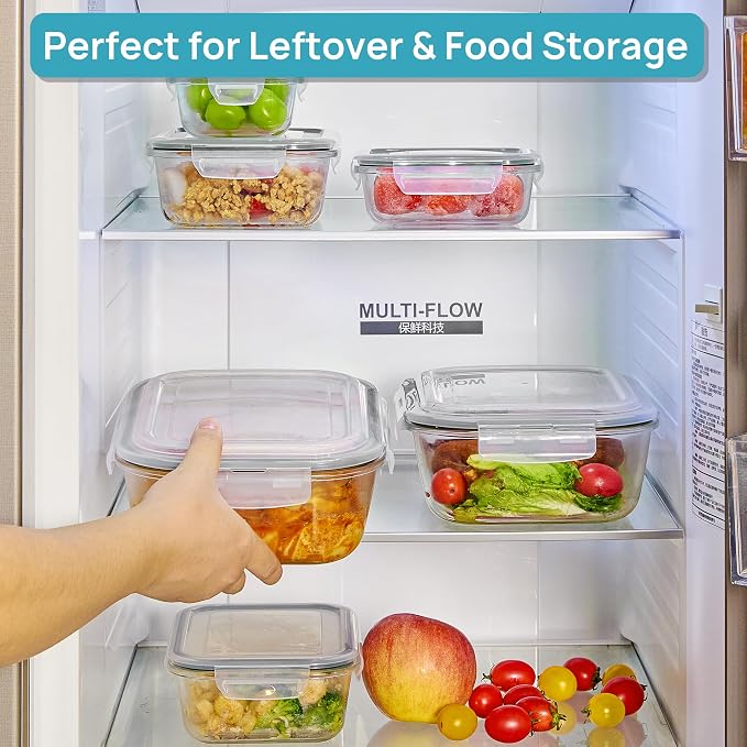 Vtopmart 2.26L/76oz Extra Large Glass Food Storage Containers with Lids, 6 pack Meal Prep Container Set, Airtight Lunch Boxes with Snap Locking Lids for Microwave, Oven, Freezer, Dishwasher | Meal Prep Container Set, Airtight Lunch Boxes with Snap Lock... - Image 5