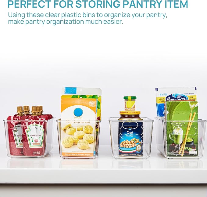Vtopmart 6 Pack Clear Storage Bins, Pantry Storage Bins with Handle, Small | Plastic Pantry Organizer Containers for Kitchen, Refrigerator, Fridge, Cabinet, Countertops, Home Organization and Storage - Image 5