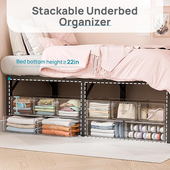Vtopmart 8 Pack Large & Medium Stackable Storage Drawers Set | Easy Assembly Clear Plastic Storage Cabinet, Durable Dresser for Closet, Bedroom, Entryway, Playroom & Apartment Organization - Image 6