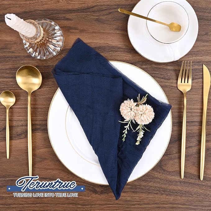 100 Pieces Cloth Napkins Navy Blue Dinner Cheesecloth Napkins for Wedding,Wrinkled Cloth Napkins Bulk for Home Party Rustic Table Decoration, 17 x 17 Inch - Image 4