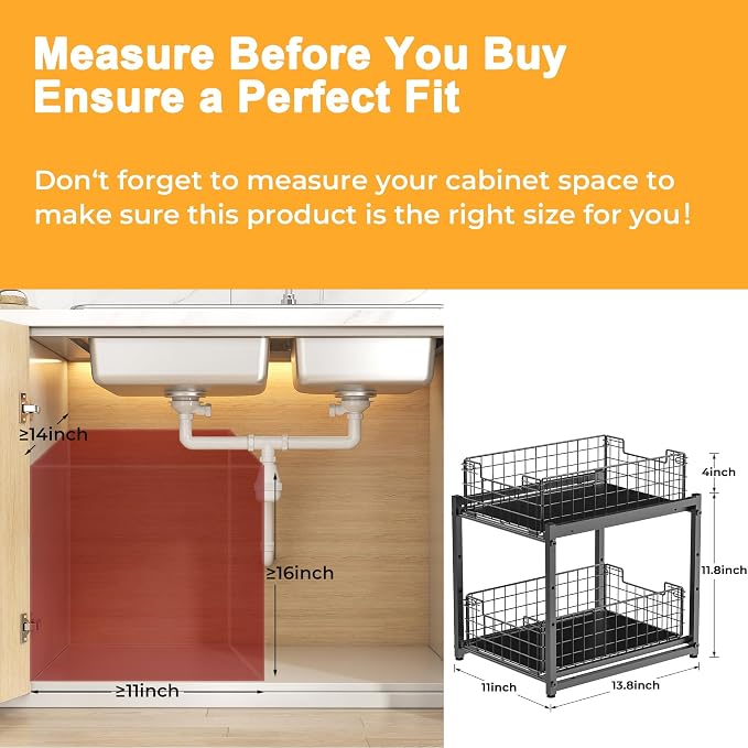 Under Sink Organizer, 2-Tier Pull Out Cabinet Organizer, Kitchen Bathroom Organizer and Storage, Spice Rack for Kitchen, Multi-use Sliding Drawers Shelves (1, Black) - Image 2